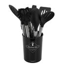 Jogo Utensílios Silicone Cabo Inox Antiaderente Lovely Vibe COR:PRETO