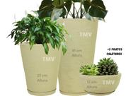 Jogo Vasos Luxo Grafiato Planta Casa Jardim Decoração P M G-BEGE