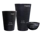 Jogo Vasos Luxo Grafiato Planta Casa Jardim Decoração P M G-Preto Jogo Vasos Luxo Grafiato Planta Casa Jardim Decoração P M G-Preto