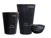 Jogo Vasos Luxo Grafiato Planta Casa Jardim Decoração P M G--PRETO Jogo Vasos Luxo Grafiato Planta Casa Jardim Decoração P M G--PRETO