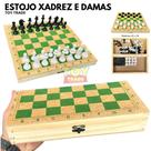 Jogo Xadrez E Damas Em Madeira Vira Estojo Padrão Escolar 2 em 1 32 peças xadrez 24 pçs de dama