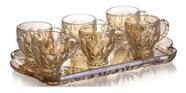 Jogo Xícaras Café Chá 200Ml 6 Pçs Bandeja Vidro Champagne