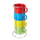 Jogo Xícaras Chá 200ml Porcelana Colorida com Suporte 4un