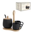 Jogo Xicaras De Cafe Com Acucareiro e Suporte de Bambu Oasis Preto Hauskraft