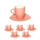 Jogo xicaras de cafe com pires ceramica 12 peças rose 120ml