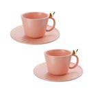 Jogo Xicaras de Cha 2 Unidades Ceramica Colibri C/ Pires 170ML Rosa Wolff Premium