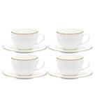 Jogo Xicaras De Chá Café Com Pires 220ml Porcelana Kit 4 Peças Borda Dourada Luxo Legacy Gold