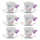 Jogo Xicaras de Chá Café Com Pires Kit 6 Peças 200ml Borboleta Wolff Porcelana