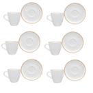 Jogo Xícaras De Chá Café Com Pires Kit 6 Peças 200ml Rustico Borda Marrom Porcelana Tramontina