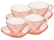 Jogo xícaras de chá em cristal Wolff Pearl Coração 180ml 4 peças rosa