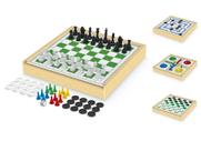 Jogos de Tabuleiro 4 em 1 Xadrez, Ludo, Damas e Trilha Estojo em Madeira