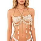 Joias de peito Pearl Body Chain Halter Tassel para mulheres