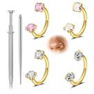 Joias para Piercing Longita Argola Dourada 18g com Dupla Pedra para Nariz
