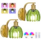 Juego de 2 Apliques de Pared VerRon con Vidrio Verde y LED Inalámbricos