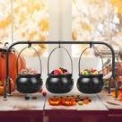 Juego de 3 Calderos para Dulces de Halloween con Soporte, Plástico Negro