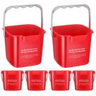 Juego de 6 Cubos Cuadrados Sanitizantes de Plástico Rojo de 6 Cuartos