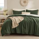 Juego de edredón Bedsure con tejido de waffle en verde oscuro para cama matrimonial, 3 piezas