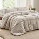 Juego de edredón Bedsure Full con plisado cuadrado beige, 4 piezas