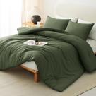 Juego de Edredón CozyLux Queen Verde Oliva Oscuro Acolchado 3 Piezas