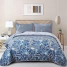 Juego de Edredón WONGS BEDDING Floral Azul Twin con 1 Funda de Almohada