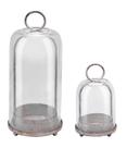 Juego de portavelas metálicos con cúpulas de cristal, estilo shabby blanco