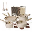 Juego de utensilios de cocina CAROTE 14 piezas con recubrimiento cerámico antiadherente taupe