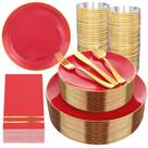 Juego de vajilla NOCCUR 350 piezas en rojo y dorado para 50 personas