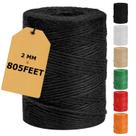 Jute Twine Vanhench Black 246 m para artesanato e jardinagem de 2 mm