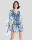Kaftan Feminino Estampado com Pedraria Macio Azul Lohe