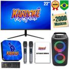Karaoke Party Box Profissional Azul +Monitor +Caixa De Som +2 Microfones Sem Fio +Catálogo De Músicas Impresso (Sistema Com Pontuação)