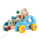 Kids Pull Car Toy, desenhos animados, animais, carrinho de tambor, madeira de faia