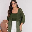 Kimono Casaco Feminino Plus Size Em Tricô Modal Manga 3/4