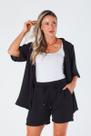 Kimono com Barra Reta Manga 3/4 Crepe Preto Virna