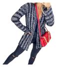Kimono Feminino Casaco Tricot Inverno Listrado Quente