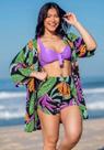 Kimono feminino para saida de praia Kimono Saída de Praia Estampado Folhagem Roxo