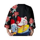 Kimono Haori Unissex Japonês Com Estampa De Gato Sakura, Cardigã Solto De Manga Curta S-3XL