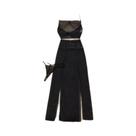 Kimono Preto Feminino Com Decote Em V, Estampa Floral, Laço Na Cintura, Cardigã Modelador, Vestido