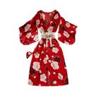 Kimono Preto Feminino Com Decote Em V, Estampa Floral, Laço Na Cintura, Cardigã Modelador, Vestido Kimono Preto Feminino Com Decote Em V, Estampa Floral, Laço Na Cintura, Cardigã Modelador, Vestido