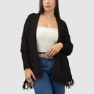 Kimono Tricot Pipoca com Franjas Poncho Feminino Inverno Cardigan Aberto