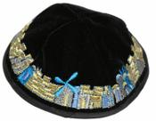 Kipa Judaico Jerusalém - Preto dourado De Israel Kipa Judaico Jerusalém - Preto dourado De Israel