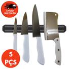 Kit 01 Barra Magnética 50cm E Jogo Com 03 Facas E 01 Cutelo Profissional 6” Organizador Cozinha