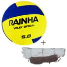 Kit 01 Bola De Vôlei Rainha 5.0 Rede Vôlei Master Rede Seda 5 Metros 1 Faixa Sintética