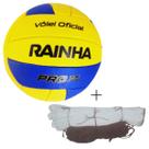Kit 01 Bola De Vôlei Rainha Oficial PRO 7.5+Rede Vôlei Master Rede Seda 5 Metros 1 Faixa Sintética Cor:Amarelo+PretoTam