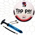 Kit 01 Bola Topper Boleiro Hibrid+01 Bomba De Ar Kagiva Dupla Ação +01 Rede Campo Matrix Fio 2 Seda Cor:Vermelho+Branco