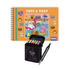 Kit 01 Livro de Colorir Com Estojo de Canetinhas 24 Unidades Ponta Dupla