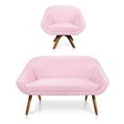 Kit 01 Namoradeira 02 Lugares E 01 Poltrona Giovana Suede Rosa Bebê