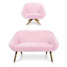 Kit 01 Namoradeira 02 Lugares E 01 Poltrona Giovana Suede Rosa Bebê