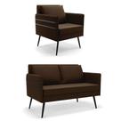 Kit 01 Namoradeira 02 Lugares e 01 Poltrona Mari Suede Marrom Pés Palito de Ferro