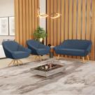 Kit 01 Namoradeira 02 Lugares e 02 Poltronas Giratória Giovana Suede Azul Marinho Base Madeira MA30 D03 - D'Rossi