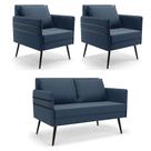 Kit 01 Namoradeira 02 Lugares e 02 Poltronas Mari Suede Azul Marinho Pés Palito de Ferro